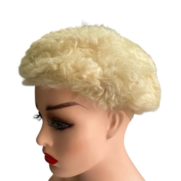Vintage 8” Real Fur Hat 1950’s 1960’s Small Crème Tan - Picture 2 of 7